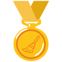 1st place medal and broom