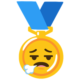 1st place medal and face exhaling