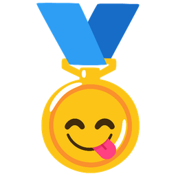 1st place medal and Face savoring food