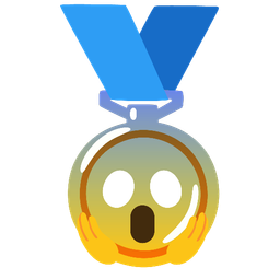 1st place medal and face screaming in fear