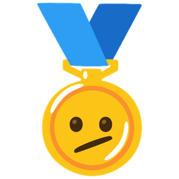 1st place medal and face with diagonal mouth