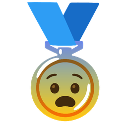 1st place medal and fearful face