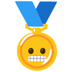 1st place medal and grimacing face