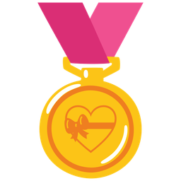 1st place medal and heart with ribbon