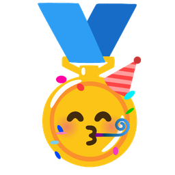 1st place medal and partying face