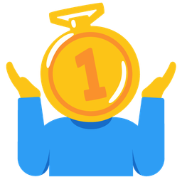 1st place medal and person shrugging