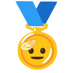 1st place medal and saluting face