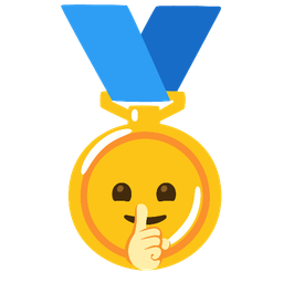 1st place medal and shushing face