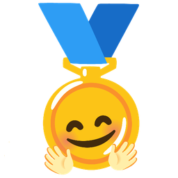 1st place medal and Smiling face with open hands