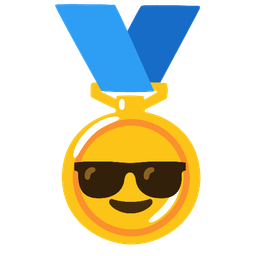 1st place medal and smiling face with sunglasses