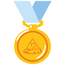 1st place medal and snow-capped mountain