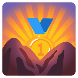 1st place medal and sunrise over mountains