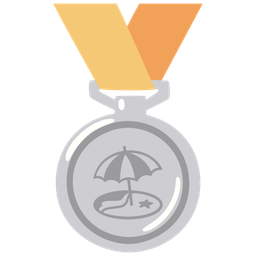 2nd place medal and beach with umbrella