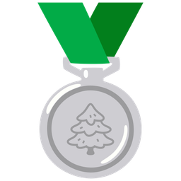 2nd place medal and evergreen tree
