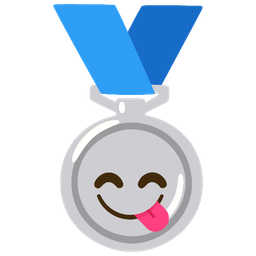 2nd place medal and Face savoring food