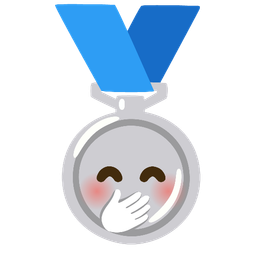 2nd place medal and face with hand over mouth