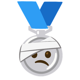 2nd place medal and face with head-bandage