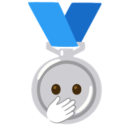 2nd place medal and face with open eyes and hand over mouth