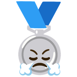 2nd place medal and face with steam from nose