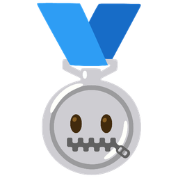 2nd place medal and zipper-mouth face