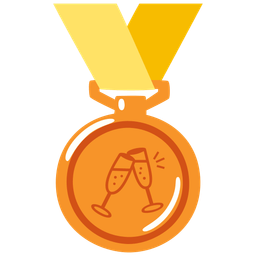 3rd place medal and clinking glasses