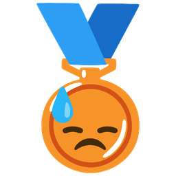 3rd place medal and downcast face with sweat