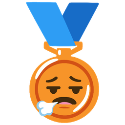 3rd place medal and face exhaling