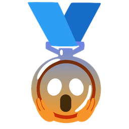 3rd place medal and face screaming in fear