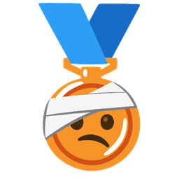 3rd place medal and face with head-bandage