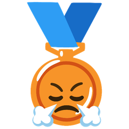 3rd place medal and face with steam from nose