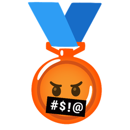 3rd place medal and face with symbols on mouth