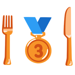 3rd place medal and fork and knife with plate