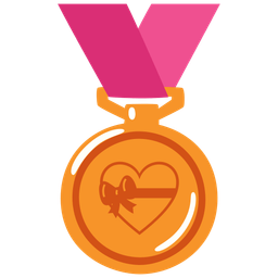 3rd place medal and heart with ribbon