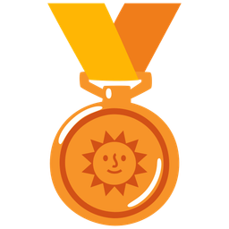 3rd place medal and sun with face