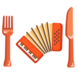 Accordion and Fork and knife with plate