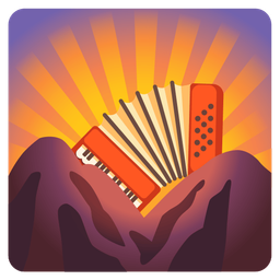 Accordion and Sunrise over mountains