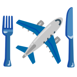airplane and fork and knife with plate