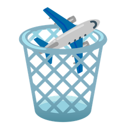 airplane and wastebasket