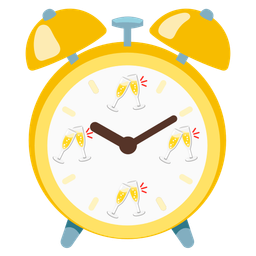 alarm clock and clinking glasses