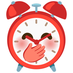 alarm clock and face with hand over mouth