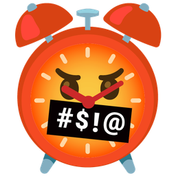 alarm clock and face with symbols on mouth