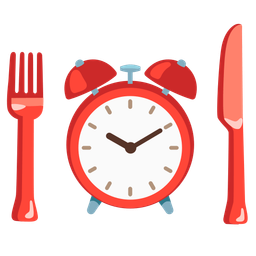 alarm clock and fork and knife with plate