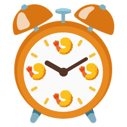 alarm clock and fried shrimp