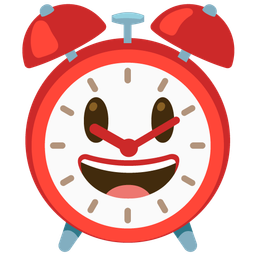 Alarm clock and Grinning face with big eyes