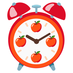 alarm clock and red apple