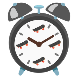 alarm clock and skateboard