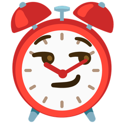 alarm clock and smirking face