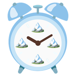alarm clock and snow-capped mountain