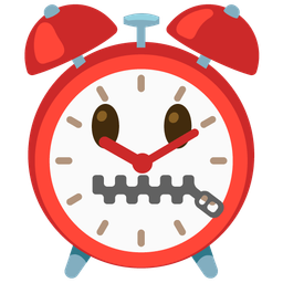 alarm clock and zipper-mouth face