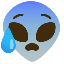 alien and anxious face with sweat
